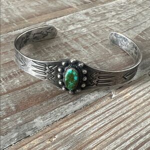 Vintage Fred Harvey silver & turquoise cuff bracelet